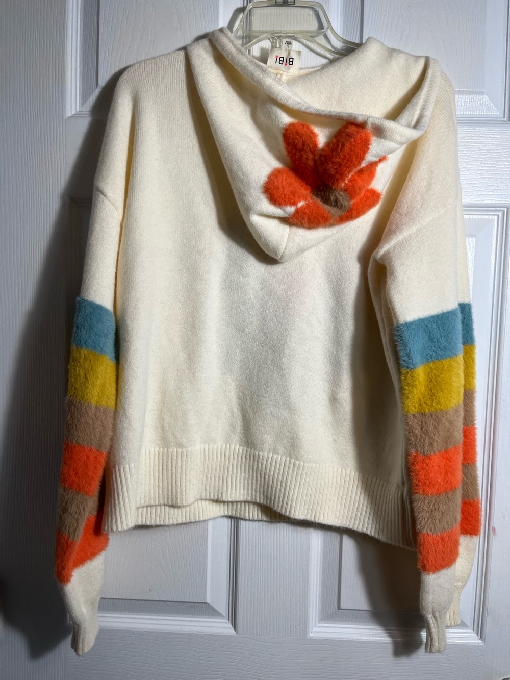 BiBi Cream Hoodie Sweater with Orange Flower L - Picture 5 of 7